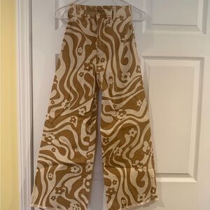 Billabong Cream and Brown Retro Print Pants